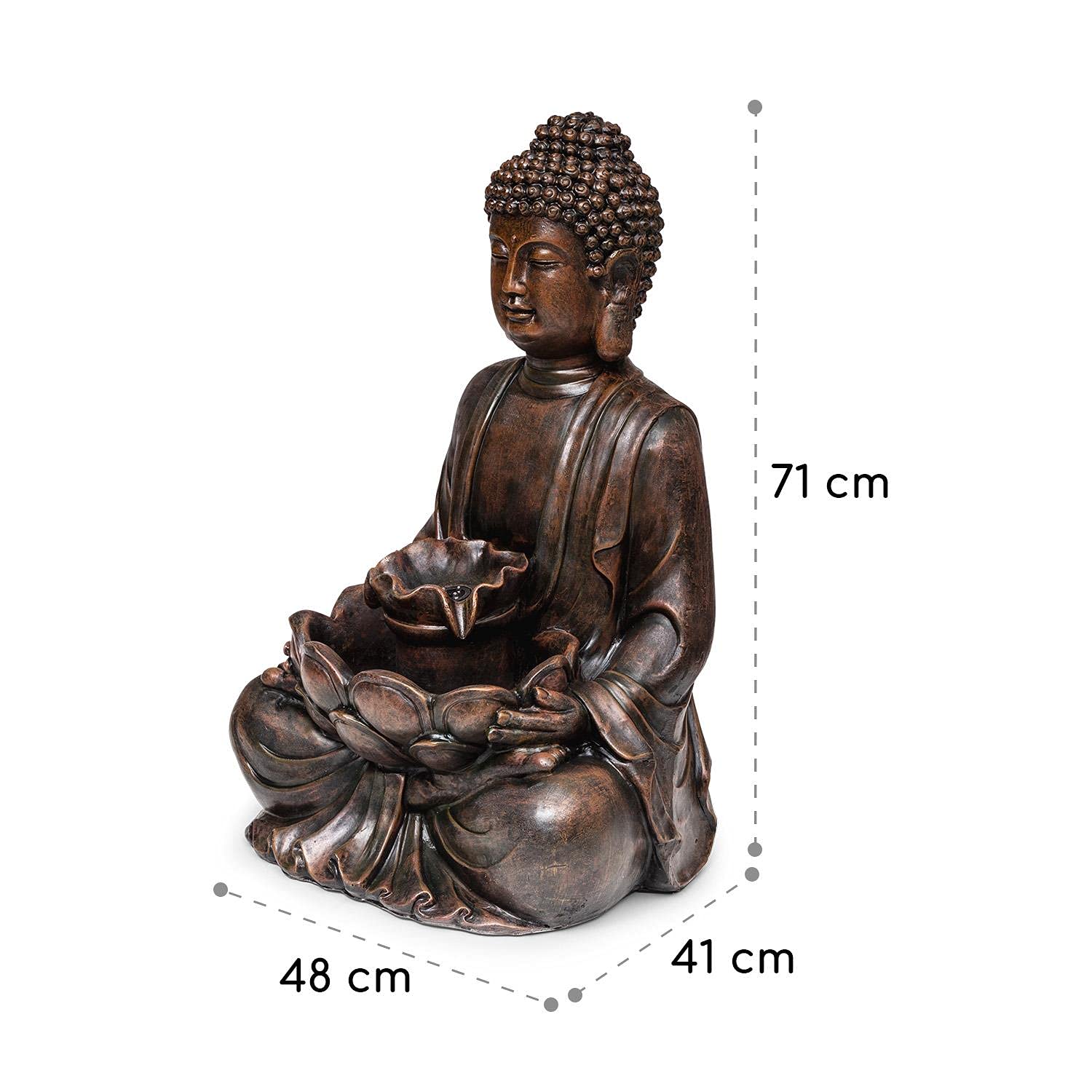 blumfeldt Dharma Solarbrunnen, Gartenbrunnen, Zierbrunnen, Dekobrunnen, Solarbetrieb, LED-Beleuchtung, 48 x 72 x 41 cm (BxHxT), Material: Polyresin, für drinnen und draußen, Bronze