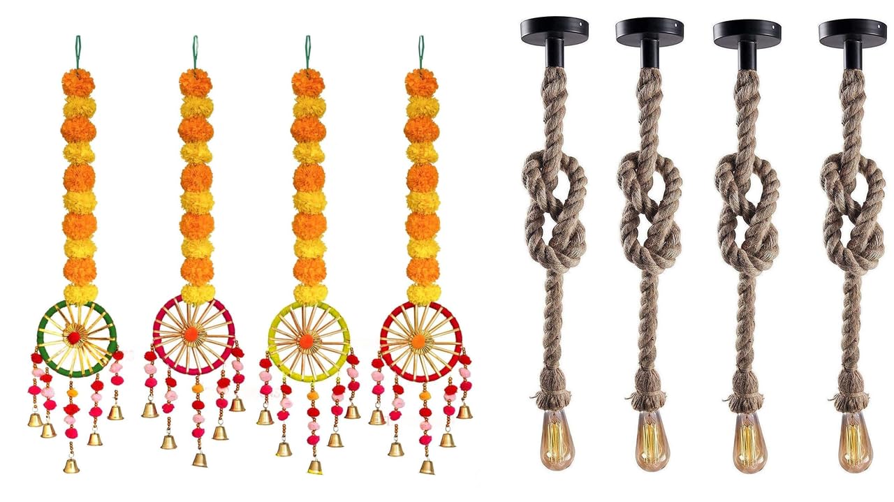 Marigold Rope Artificial Marigold Flowers Set Of 4 Garland Decorations Wall Door ...