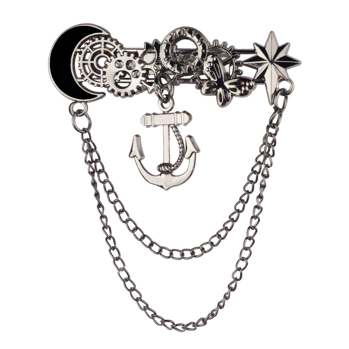 Panjatan Black Moon Vintage Look Multiparts Chain Pin Brooch-Mens Brooch (B08CMLKGLG) Amazon Price History, Amazon Price Tracker