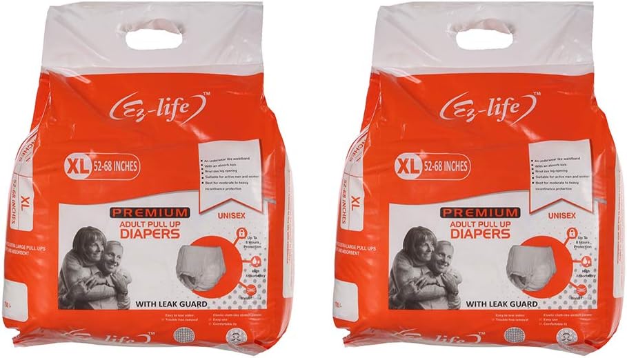EZ-LIFEUnisex Premium Adult Pull Up Adult Diapers With Leak Guard, X-Large| (Size: 25-57 Inches)|(Pack of 2)