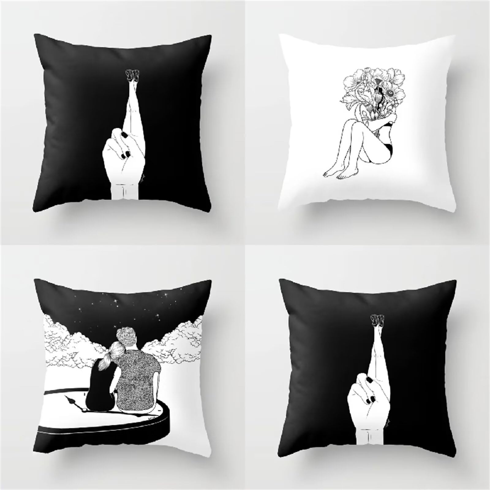 Fundas Cojines 50x50cm, 4 Piezas Negro nórdico Fundas Cojines Sofa Decoracion, Plaza Doble Cara Lino Funda Cojines Decorativos para Sala Sofá Estar Dormitorio Regalo, con Cremallera Oculta R-2431