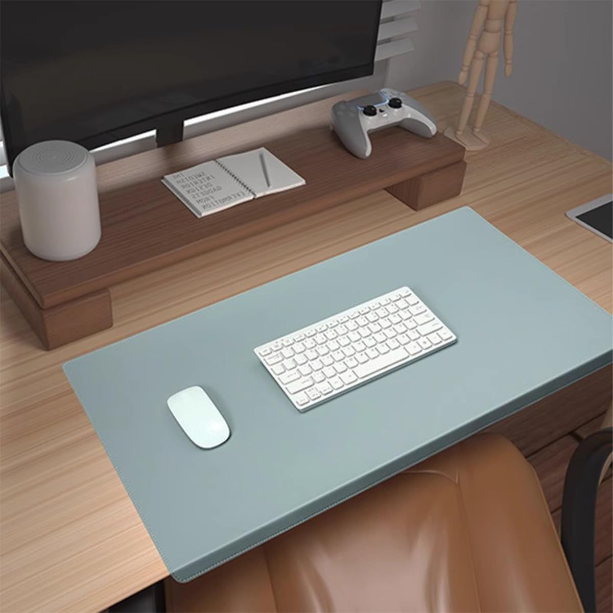 Tappetino da scrivania con bordo bloccato, grande, impermeabile, in pelle ecologica in poliuretano, con protezione dei bordi, antiscivolo, per ufficio, casa, lavoro, studio e digitazione (turchese