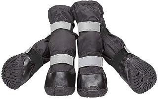 BillionChains 4-Pack Waterproof Anti-Slip Dog Boots Reflective Paw Protectors for Snow Rain Hot Pavement Large Black