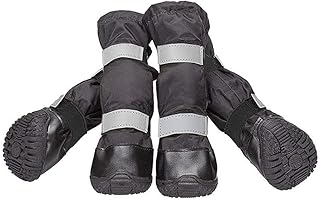 Billionchains 4 PCS Dog Boots Waterproof Dog Shoes with Reflective, Anti-Slip Pet Paw Protectors for Snowy, Rainy and Hot Pavement, Black, X-Large