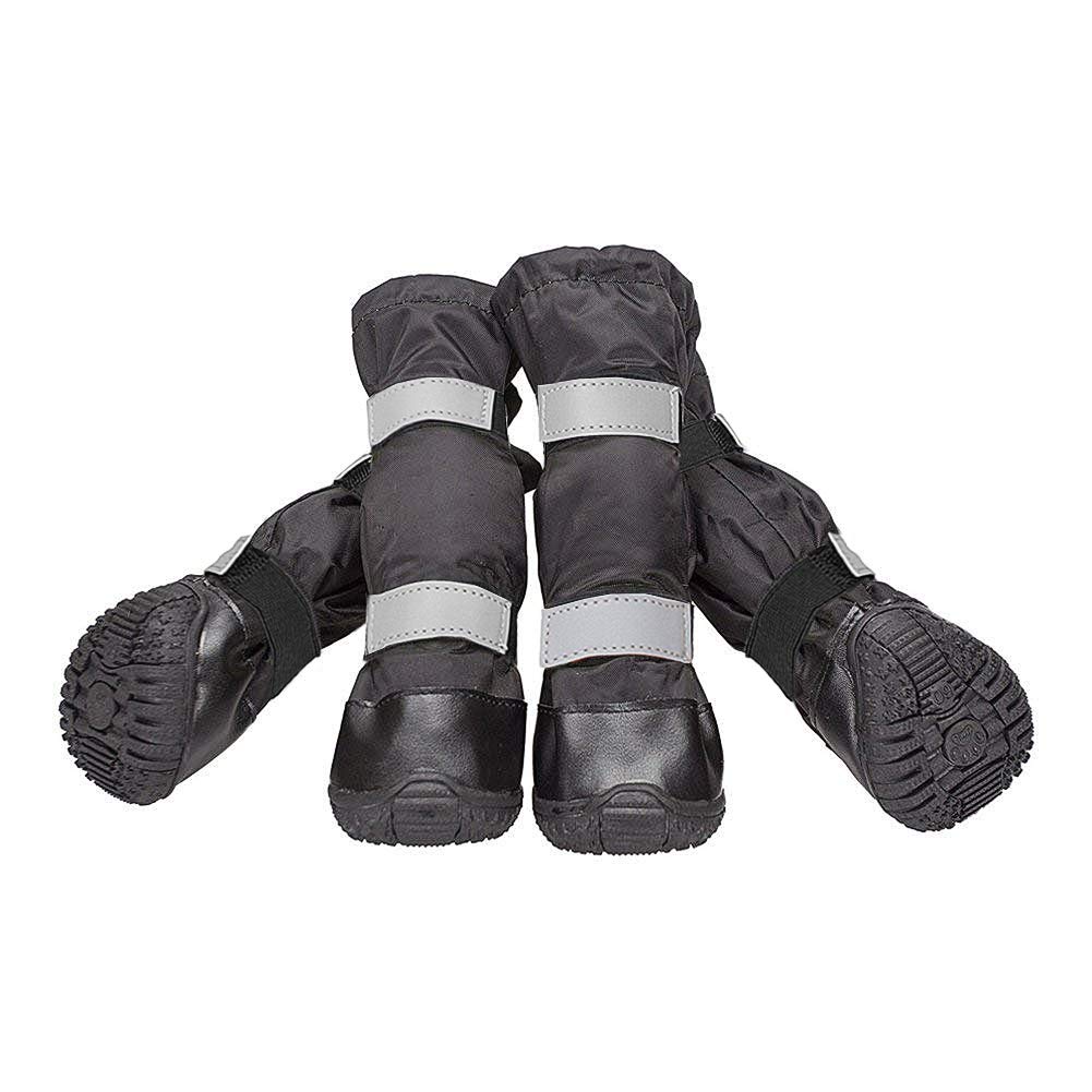Lot de 4 bottes imperméables pour pattes de chien avec bande réfléchissante - Chaussures antidérapantes pour la neige, la glace, les trottoirs pluvieux et chauds - Noir - Taille 1
