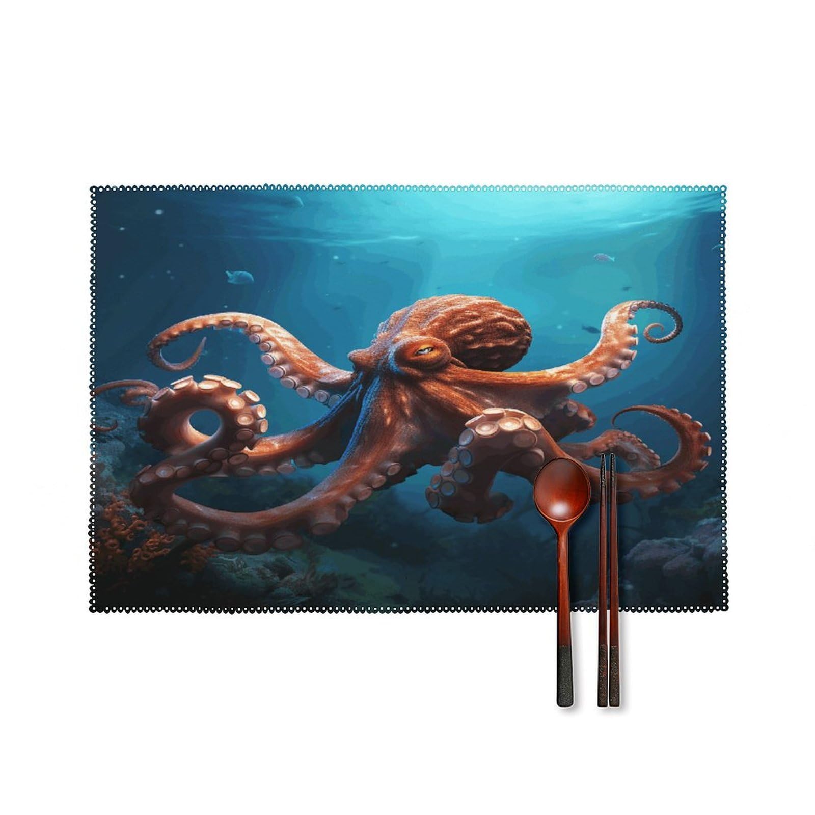 Ocean Animal Octopus Placemats Set of 4 Heat Resistant Non-Slip Place Mats Reusable Dining Table Mats Canvas Place Mat Anti-Fading Waterproof Placemats for Dining Table Decor