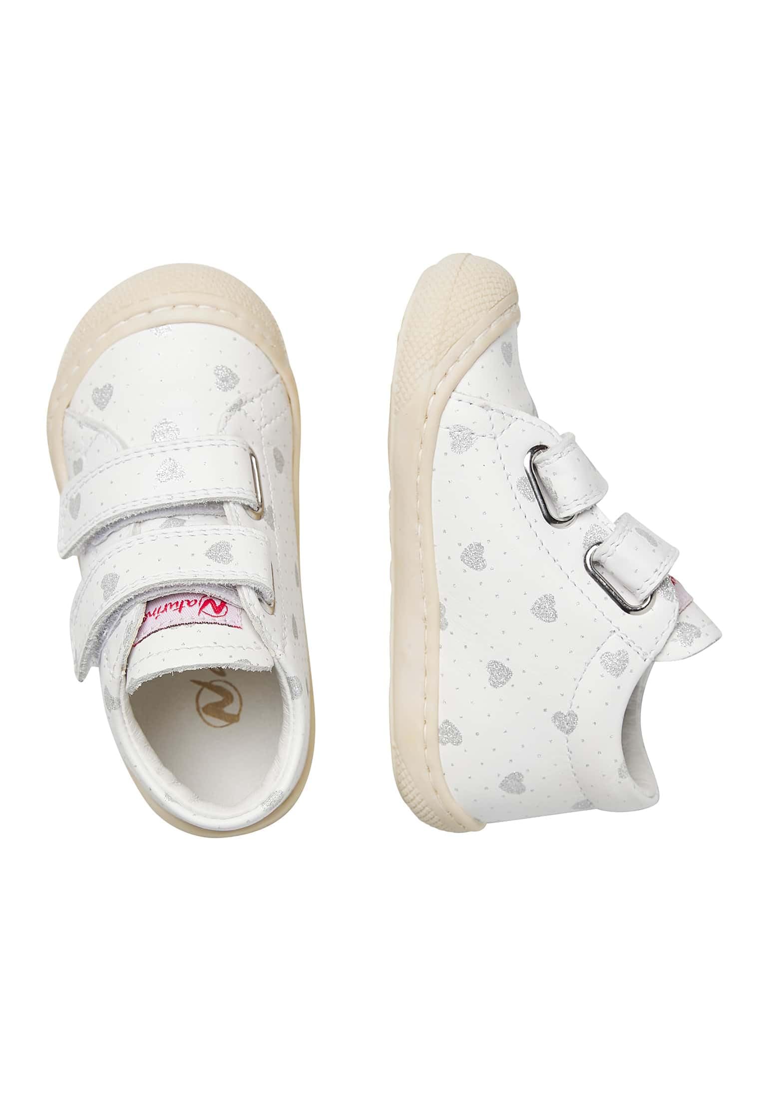 Naturino Cocoon VL-Scarpine Primi Passi in Pelle con Stampa Cuori-Bianco