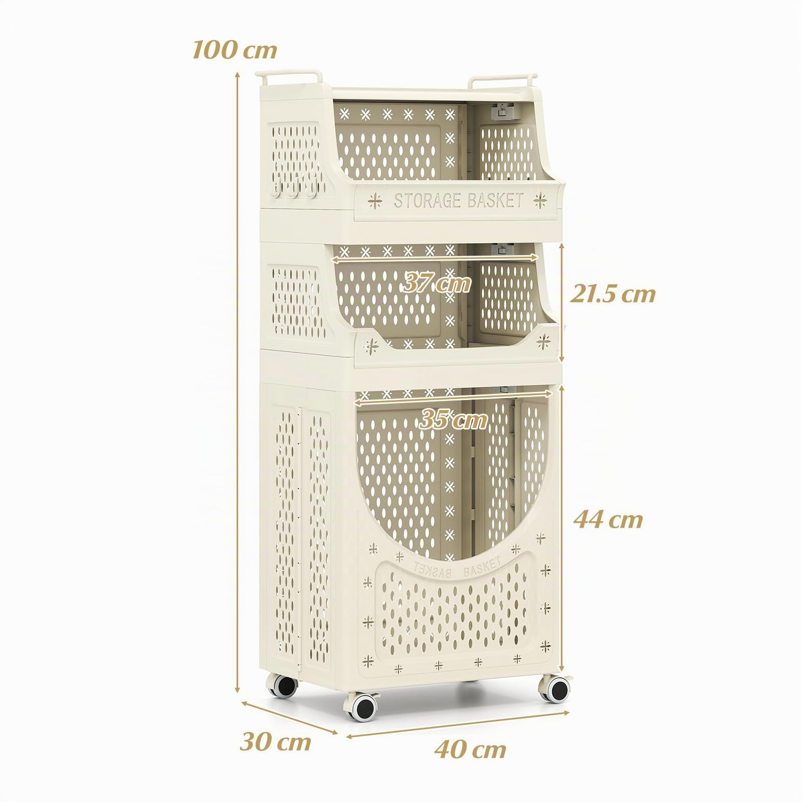 GOPLUS Carrito para Ropa Sucia con Ruedas, Cesta de Ropa con 3/4 Estantes y Cubo Extraíble, Compartimento Abierto y 6 Ganchos, Contenedor Plegable Plástico para Baño Lavandería (21L+21L+40L)