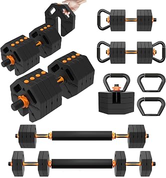 Dumbbell Set 20LBS 30LBS 40LBS Adjustable Dumbbells Set of 2 Hand Weights for Women Men Weight Sets for Home Gym Used as Barbell-Kettlebells-Weightlift-Push Up Stand, Fitness Exercises Equipment with Upgraded Weight Plates