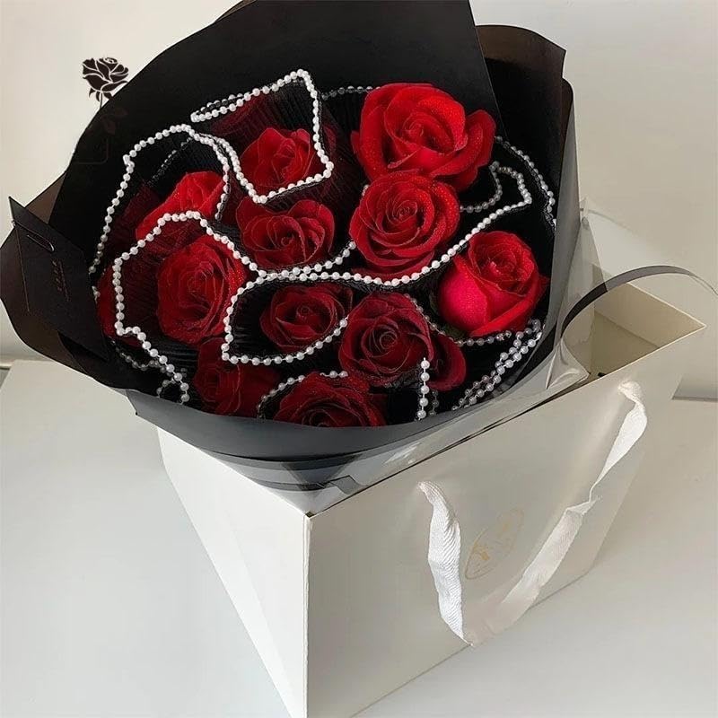 Miniatura 3 de XIZHI Paquete de 2 ramos de 4.5 yardas, papel de regalo de perlas onduladas arrugadas de red para envolver flores, papel de malla coreana, para