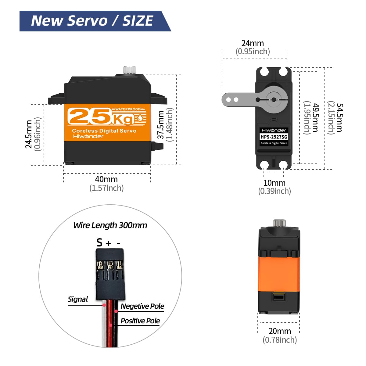 Servomotores RC Servo de alto par de 25 kg, servo de dirección de engranajes de metal completo impermeable para robot de coche RC de 1/6 1/8 1/10 1/12 bricolaje, servo sin núcleo con servo bocina de