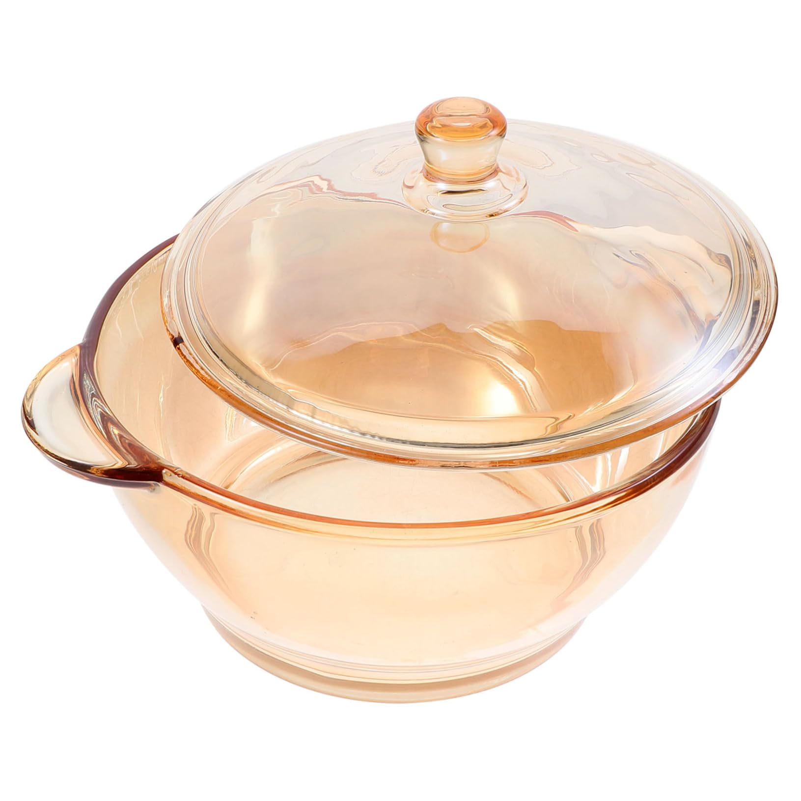 TOPBATHY Hitzebeständige Glasschüssel aus Glas mit 1000ml Fassungsvermögen und Doppelten Griffen Mikrowellengeeignet Goldfarbener Suppentopf zum Kochen und Servieren