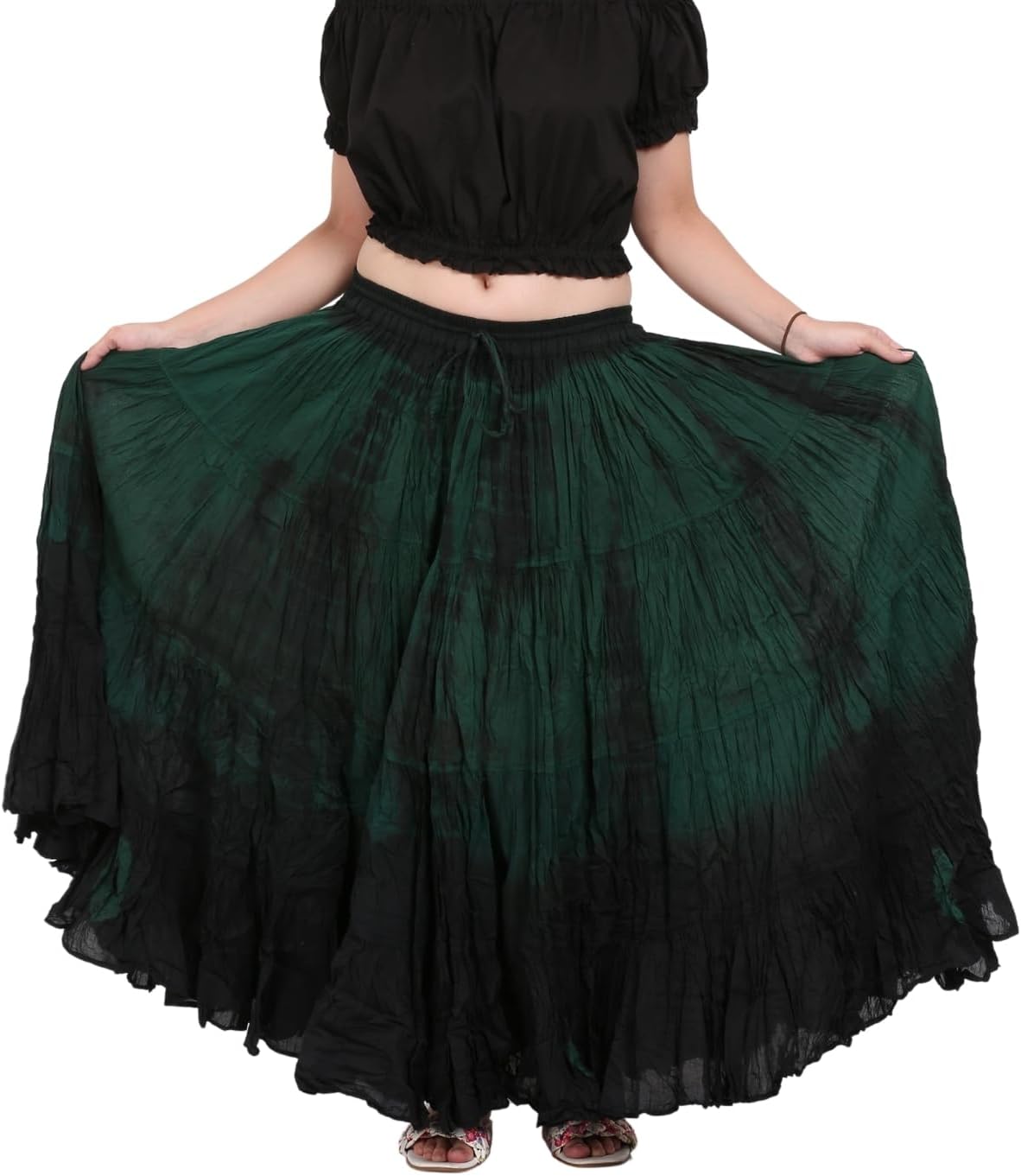 Wevez Women's 25 Yard Casual High Waist Long Maxi Skirt with Elastic Waistband Flared Cotton Skirts for Women