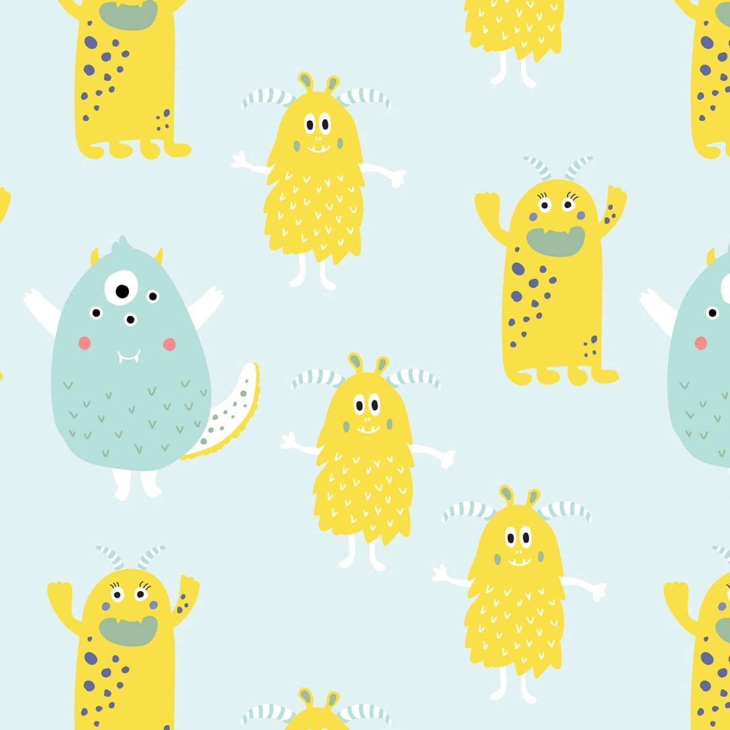 Halloween Fabric, Scary Cotton for Crafting, Cute Halloween Material for Sewing Project Quilting, Skull and Crossbones (Yellow Monsters on Mint, Two Metres)