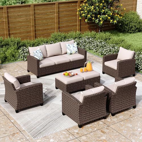 PHI VILLA Gartenmöbel Set Balkonmöbel 7 Stück, Rattan Lounge Möbel...