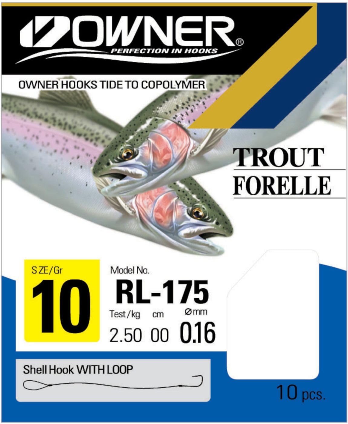 Owner Forellenhaken blau 60cm Vorfach, Gr.12, Tragkraft 3.0 kg – 10 gebundene Haken