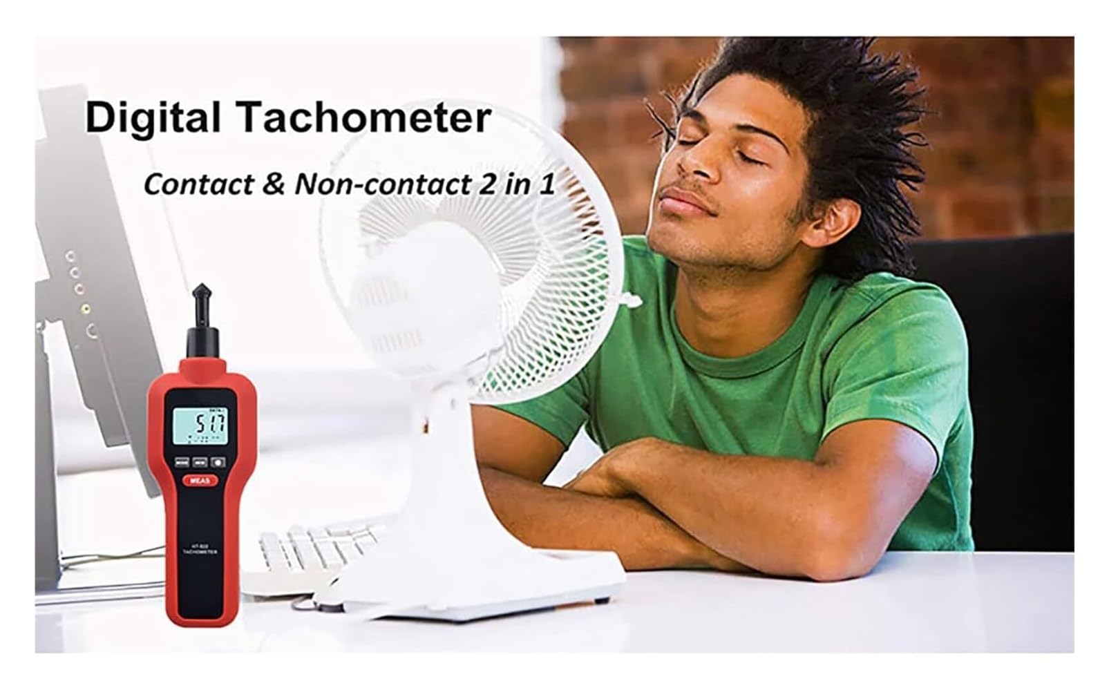 2-in-1-Drehzahlmesser, kontaktbehafteter und berührungsloser Drehzahlmesser, Kontaktbereich: 2–20.000 U/min, optoelektronischer Bereich: 2–99.999 U/min, großes LCD-Display