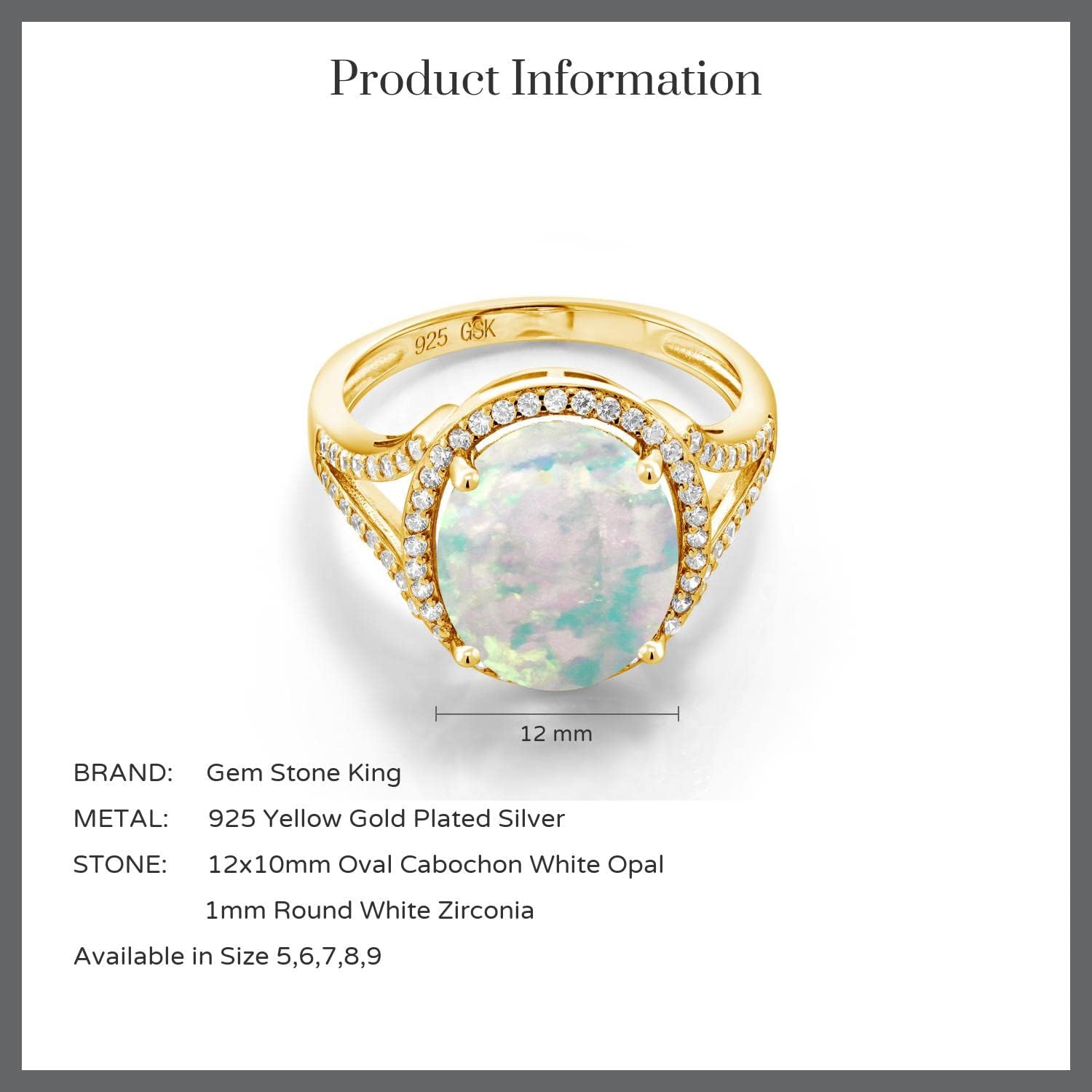 Gem Stone King 4-6 Cttw Oval Gemstone Birthstone Halo Engagement Ring for Women | 18K Yellow Gold Plated Silver | Oval 12X10MM | Wedding Anniversary Promise Ring For Women | Available In Size 5-9