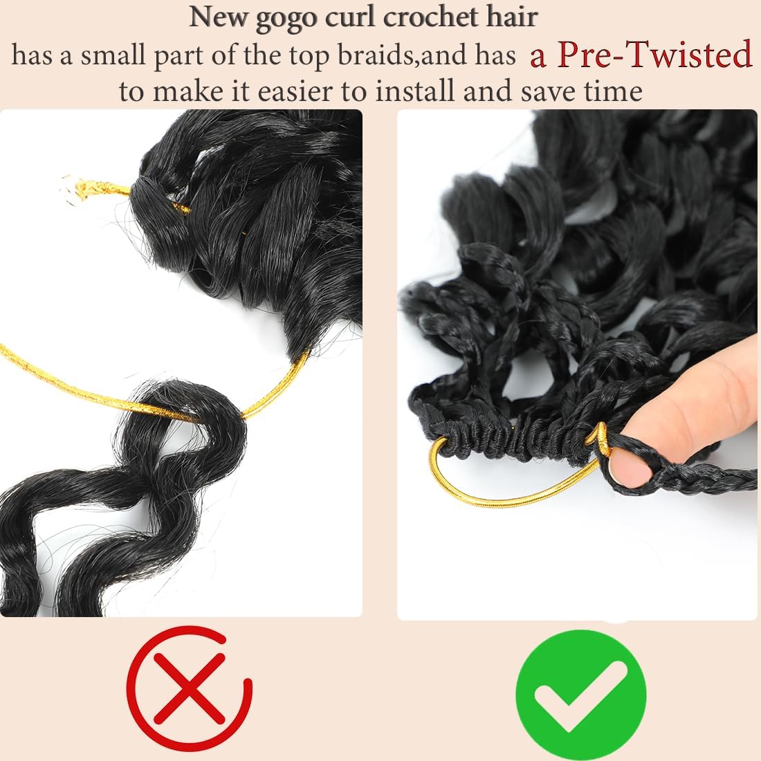 Pelo de ganchillo Gogo Curl preenrollado, 10 pulgadas, 8 paquetes, pelo corto y rizado de ganchillo para mujeres negras, cabello trenzado ondulado del océano, cabello trenzado profundo (10 pulgadas