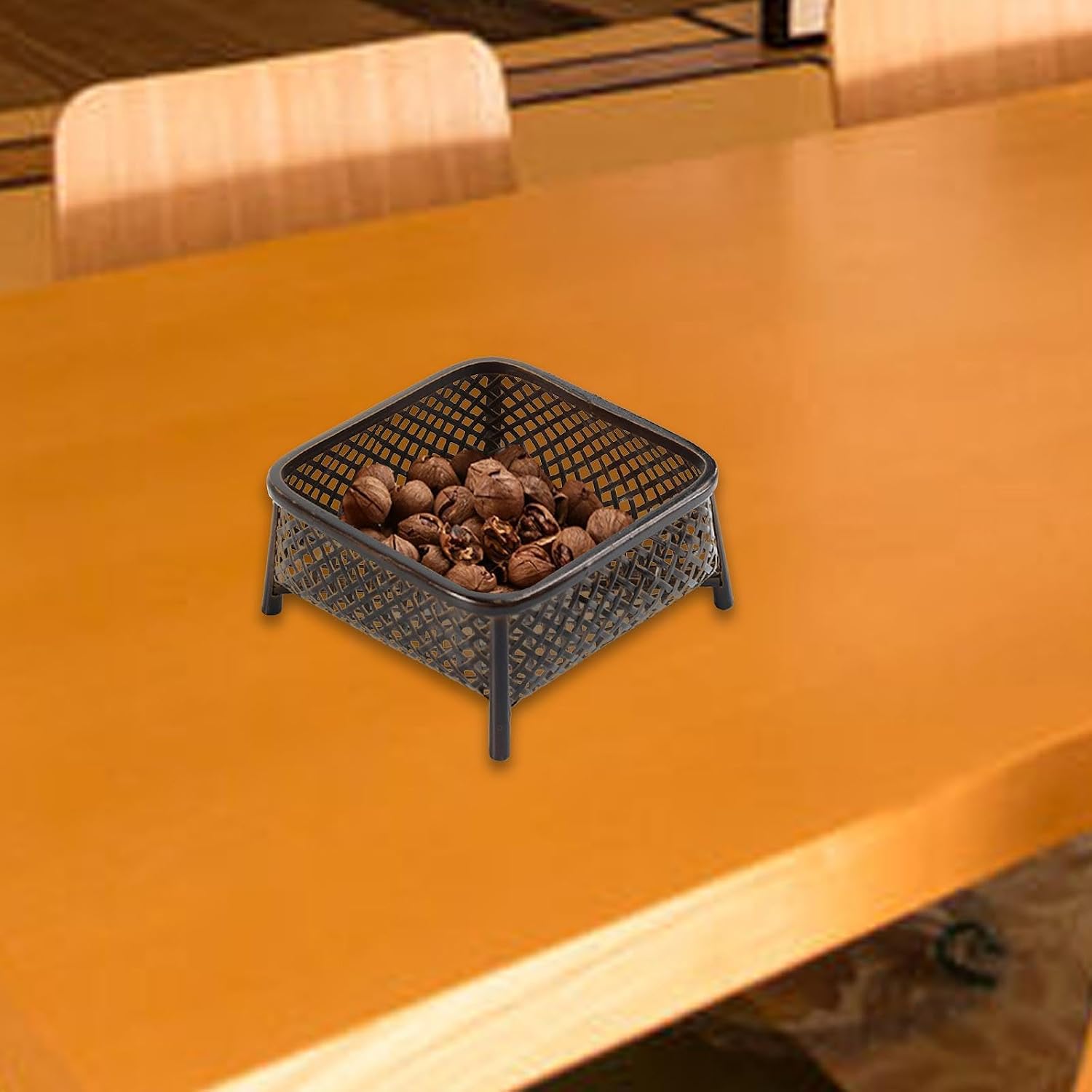 Handwoven Storage Basket Food Serving Tray Snack Cookies Display Bread Handmade Bread Basket for Coffee Table Camping Outdoor, Round Brown, 14cmx7cm(Square Black,15cmx15cmx7cm)