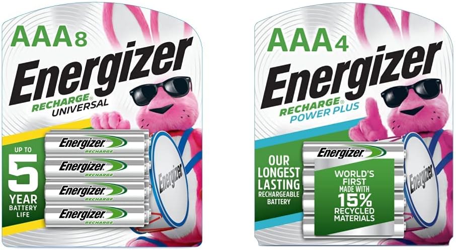 Energizer Rechargeable AAA Batteries (8 Count) Recharge Power Plus Triple A Battery Pre-Charged (4 Count)