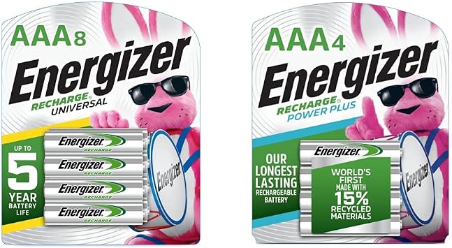 Energizer Rechargeable AAA Batteries 8 Count Recharge Power Plus Triple A Battery Pre-Charged 4 Count