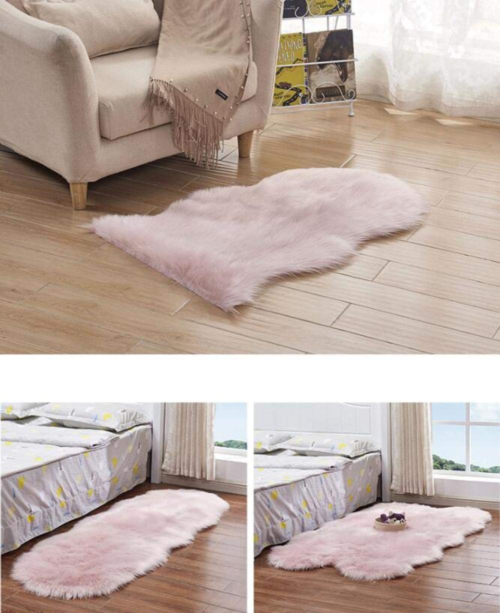 Spitzenqualität Lammfellimitat Teppich, Flauschig Weiche Nachahmung Wolle Teppich Longhair Fell Optik Gemütliches Schaffell Bettvorleger Sofa Matte Pink 60 * 200cm