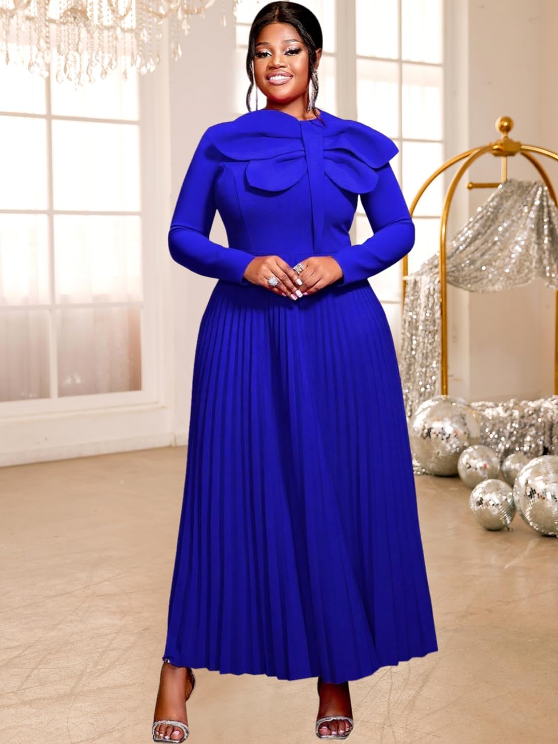 AOMEI Casual Church Dresses for Women 2026 Summer Pleated Short Sleeve Round Neck Dragonfly Spring Maxi Dress - Image 4