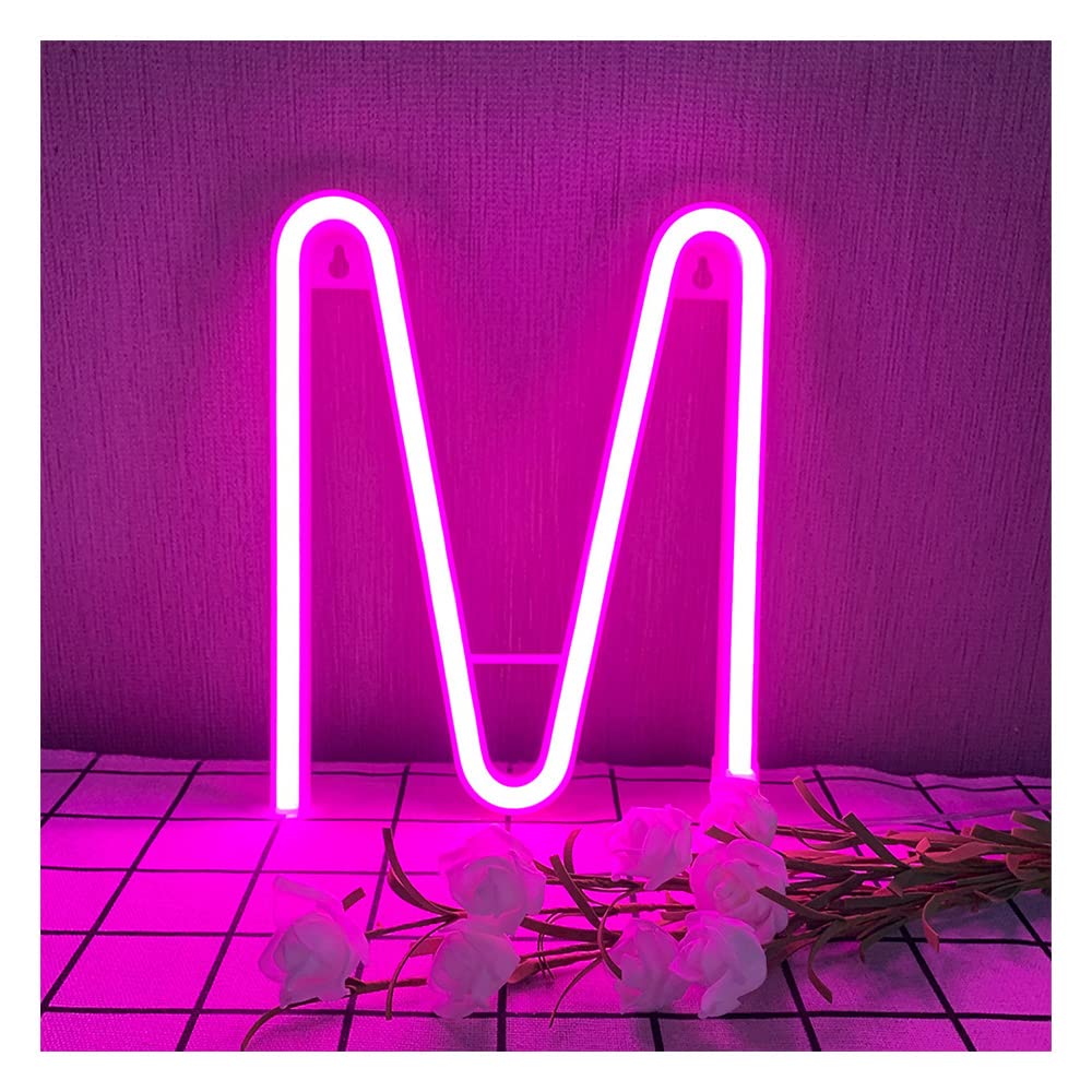ENUOLI LED Pink Neon Letter Sign - Night Lights Battery or USB Operated LED Alphabet Neon Art Lights Word Lamps Light up Words for Wedding Birthday Party Christmas Bedroom (M)