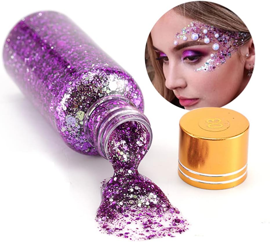 GL-TurelifesMermaid Chunky Glitter Gel Chameleon Glitter Body Gel Festival Glitter Cosmetic for Face Body Hair Nails Makeup Scale Polarized Sequins Glitter Eyeshadow 30ml (#16 Silver Purple)