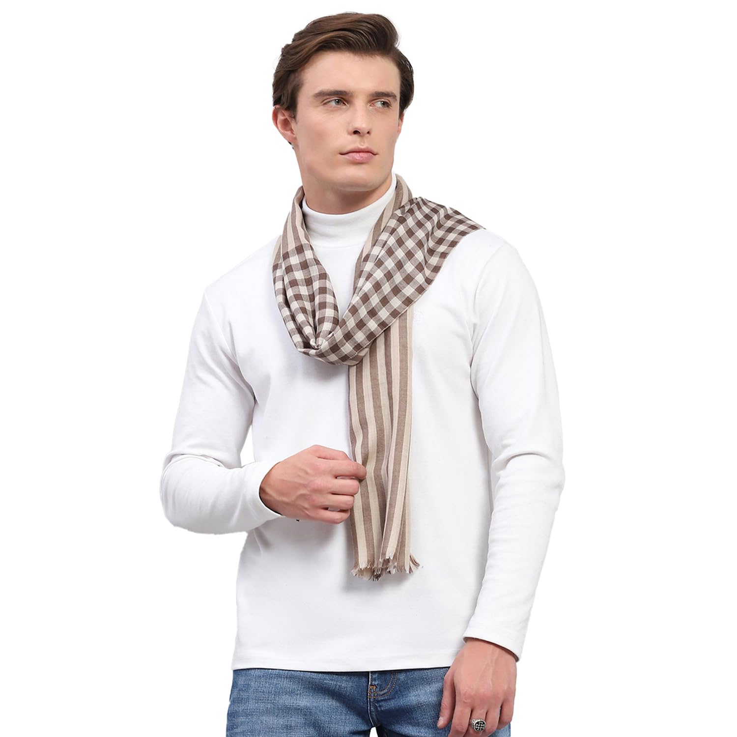 Mens Beige Self Design Muffler (224MUF7943-0-13)-image-1