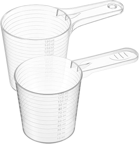 Lot de 2 petits gobelets doseurs en plastique 120 ml + 150 ml 