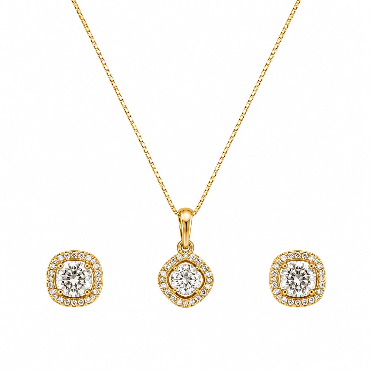 zio Gold Plated Pendant Necklace and Stud Earrings Set for Women | Cubic Zirconia Halo Design Jewelry Set | Lightweight Daily Wear Fashion Jewelry | Gift for Women, Girls-picture-53