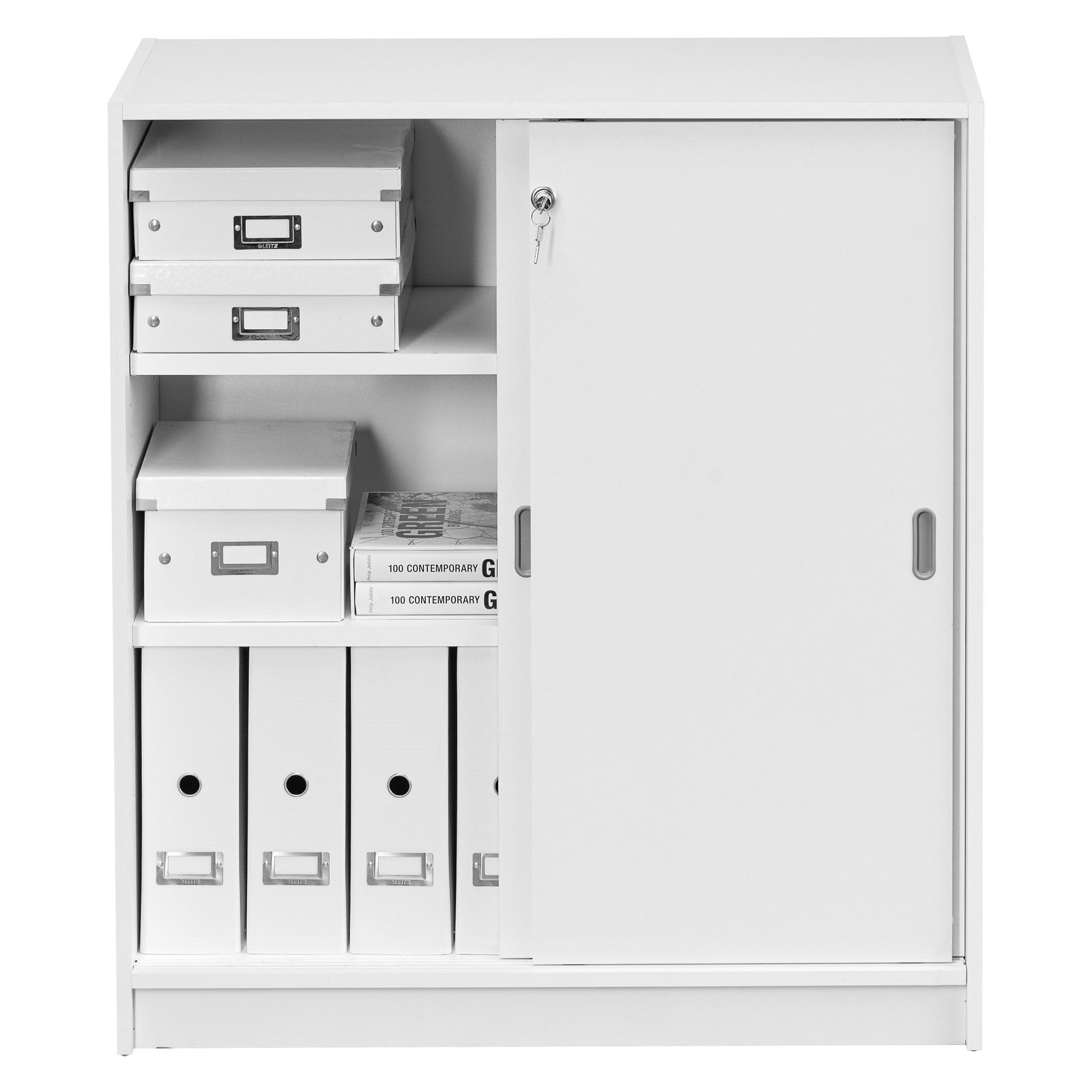 Armoire basse bois H 100 x L 90 cm portes coulissantes Essens (Blanc)