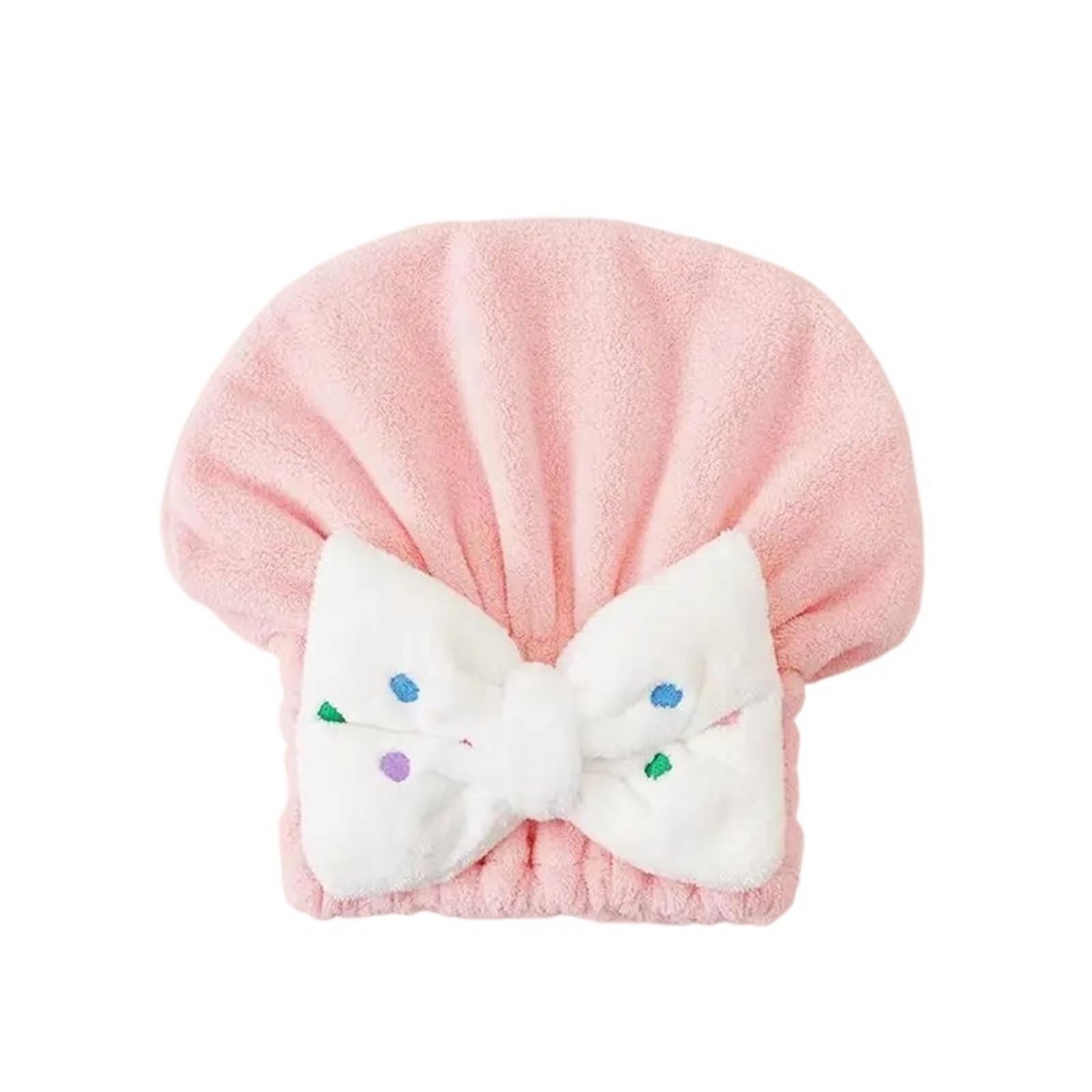LUYSGBXR Hair Towel Quickly Dry Hair Wrapped Towels Children Kids Hat Bath Hats Portable Coral Fleece Shower Cap Accessories(Pink bow)