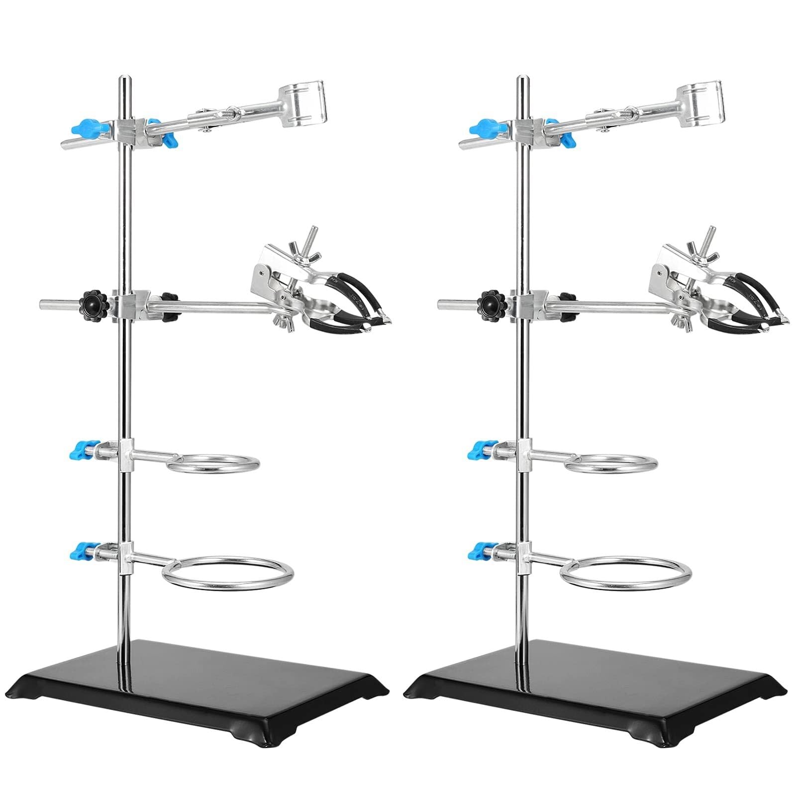40 cm Laborstativ-Set mit 2 Retortenringen und Klemmen - Langlebige Edelstahl Laborunterstützung