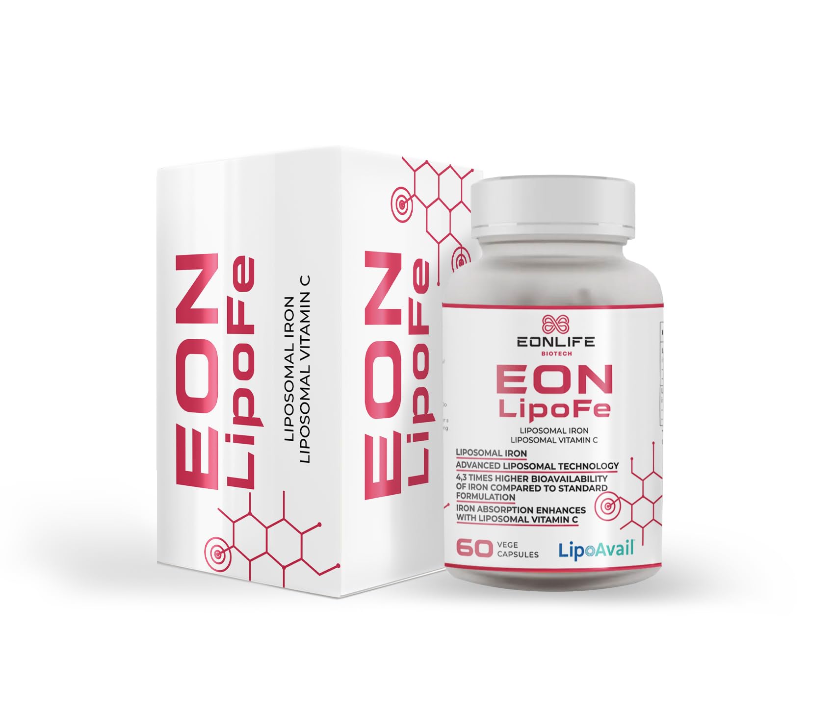 EON LipoFE – Hierro Liposomal Vegano con Vitamina C, Pack de 3 Botes | Hierro liposomal con vitamina C en cápsulas veganas.