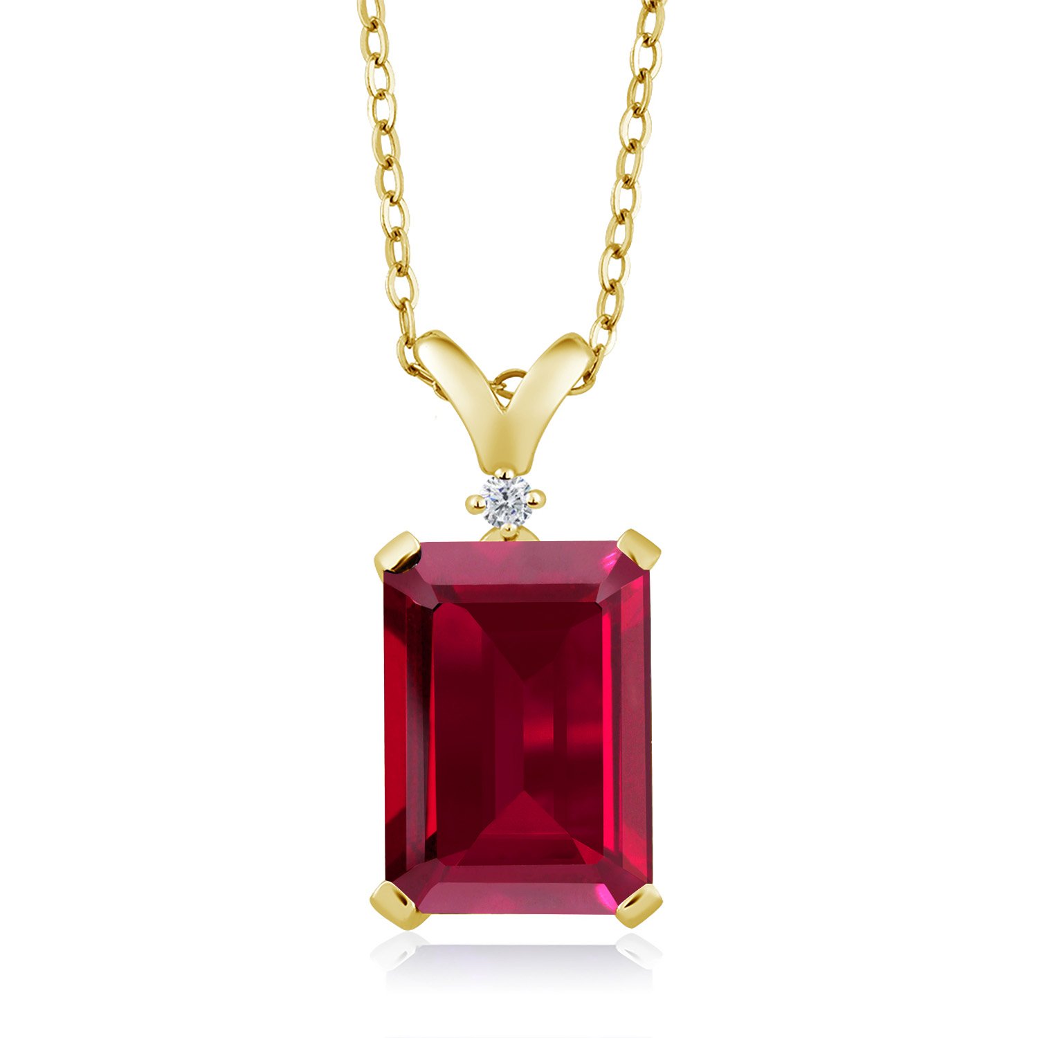 Gem Stone King 5-10 Cttw Gemstone Birthstone and White Diamond Pendant Necklace for Women | 18K Yellow Gold Plated Silver | Emerald Cut 14X10MM with 1MM Round Accent | 18 Inch Chain