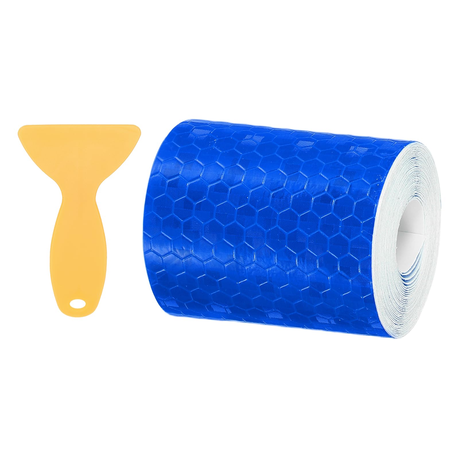 PATIKIL 2 Inch x 10 ft Reflective Tape, 1 Roll Waterproof Self Adhesive High Visibility Caution Warning Safety Tape Reflector with Scraper for Trucks Trailers Cars, Blue