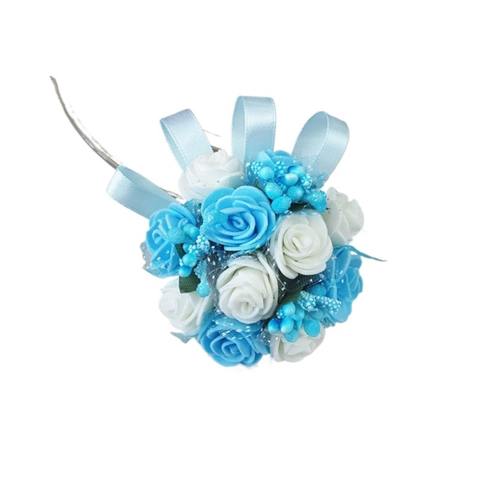 4pc Wrist Corsage Wedding Bridesmaid Fleur Foam Roses Boutonniere Bridal Sister Party Prom Decoration(White)