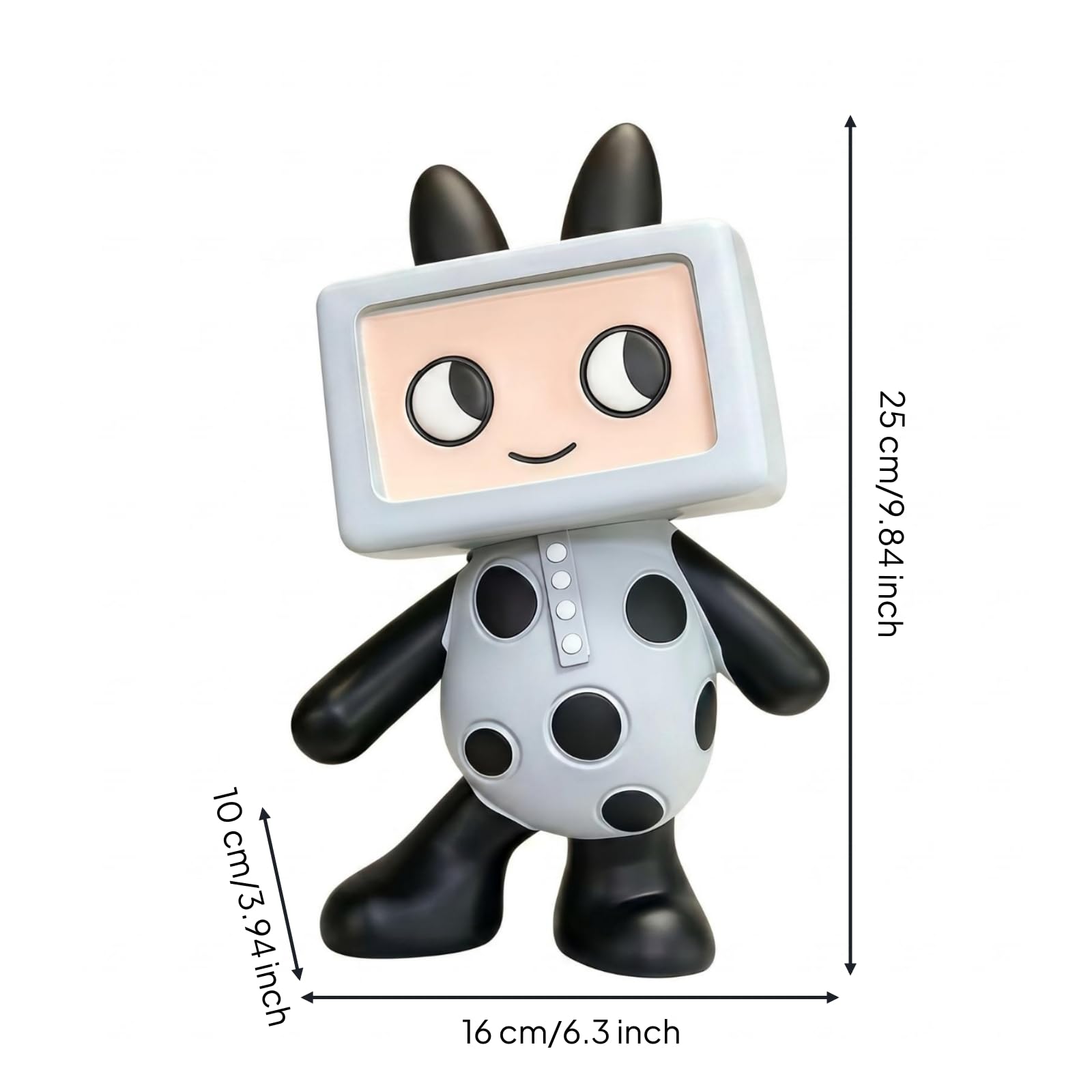 Figurina Televisiva Stile Cartoon Statuetta in Resina Puntolini Neri Statua Decorativa da Scrivania per Soggiorno
