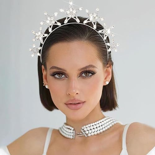 Miniatura 6 de Corona de corona de estrella de cristal plateado, tiaras de diosa con diamantes de imitación, accesorios para el cabello, coronas de ángel