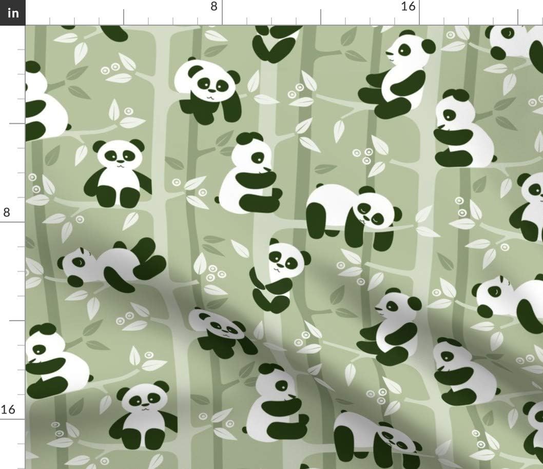 Spoonflower Fabric - Panda Forest Kids Animals Bear Army Green Monochrome Jungle China Printed on Petal Signature Cotton Fabric by The Yard - Sewing Quilting Apparel Crafts Decor