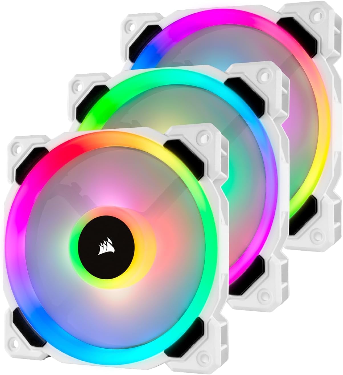 Corsair LL120 RGB LED PWM PC-Gehäuselüfter (120mm Dual Licht Loop RGB LED, Dreierpack mit Lighting Node PRO) weiß