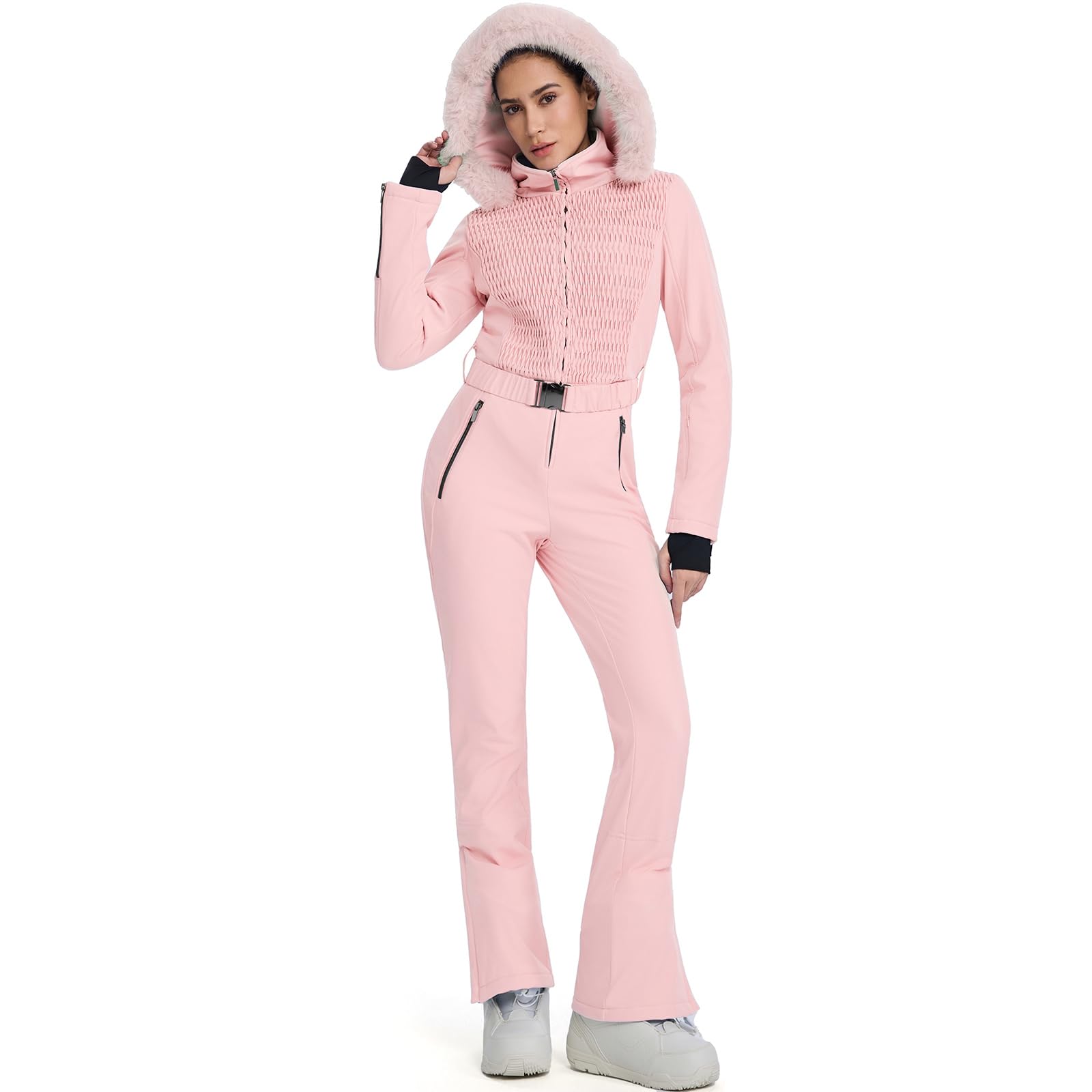 HOTIAN Combinaison de ski une pièce pour femme - Imperméable - Coupe-vent - Pour l'hiver - Chaude - Avec capuche