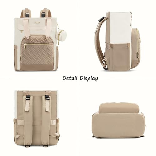 Miniatura 9 de LOVEVOOK Mochila para pañales, bolsa de bebé grande con cambiador de pañales, bolsas de pañales impermeables para bebé, regalo para papá Mon, Marfil
