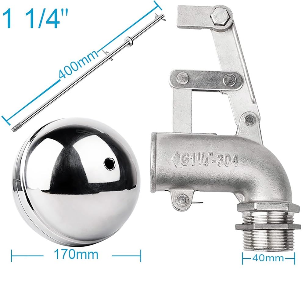Válvula De Flotador Ajustable De Acero Inoxidable 304, Válvula De Flotador De Codo For Tanque De Agua, Depósito De Flujo/expansor, 1/2 ", 3/4", 1 ", 1-1/4"(1-1/4 inch)
