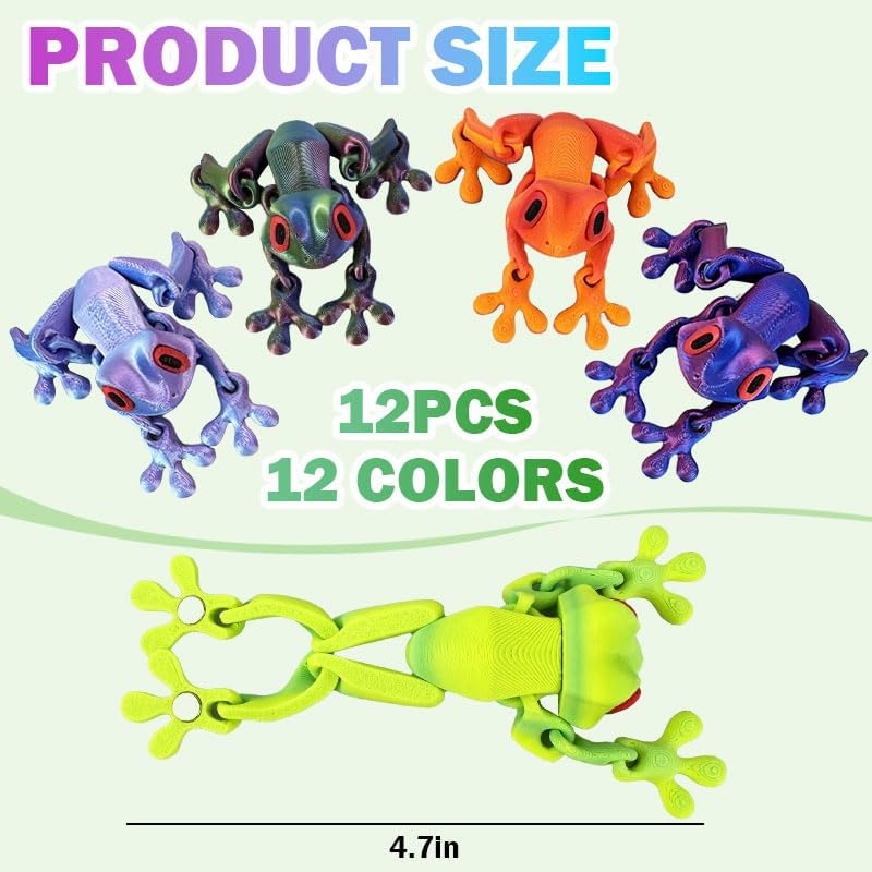 12 Pcs 3D Printed Strong Frog Fridge Magnets,3D Funny Fidget Animal Magnetic for Refrigerador, Cute Realistic Movable Joint Jump Frogs Model, Cool Magnet Decor for Home Office Classroom