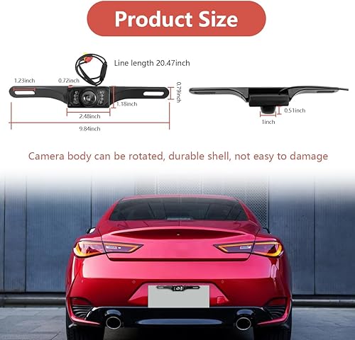 Miniatura 2 de Kewucn Cámara de respaldo para automóvil, cámara de estacionamiento de visión nocturna de gran angular con 7 LED infrarrojos, cámara de respaldo