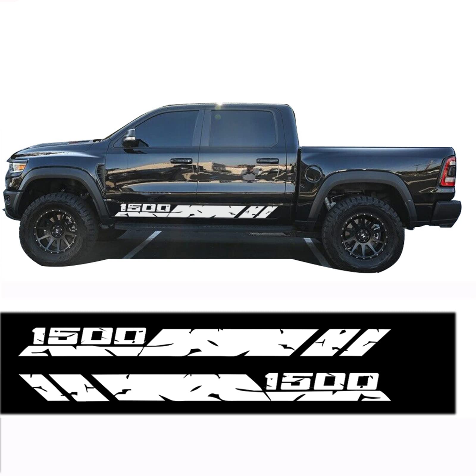 2pcs Car Vinyl Waterproof Car Decals Graphics Kit Truck Door Side Sticker Compatible with Ram 1500 (White, style1)